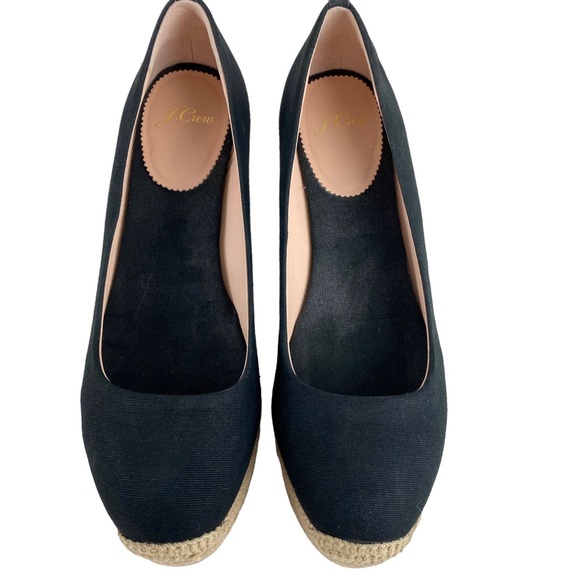 J Crew Black Espadrille Canvas Wedge Heels Slip On Women’s Size 8 - Picture 3 of 12